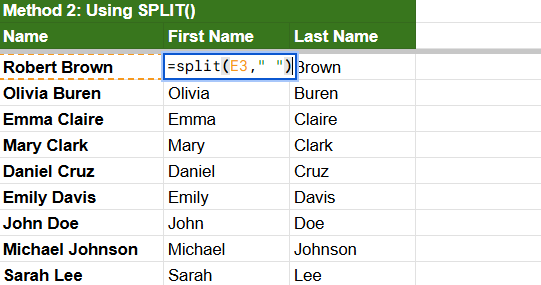 split function to split first and last name