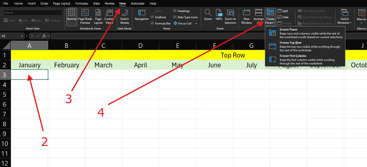 steps to freeze top 2 rows in excel