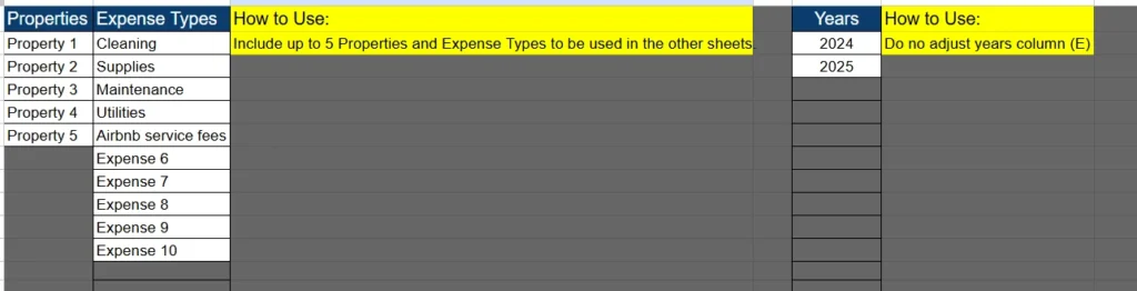 airbnb expense spreadsheet category sheet