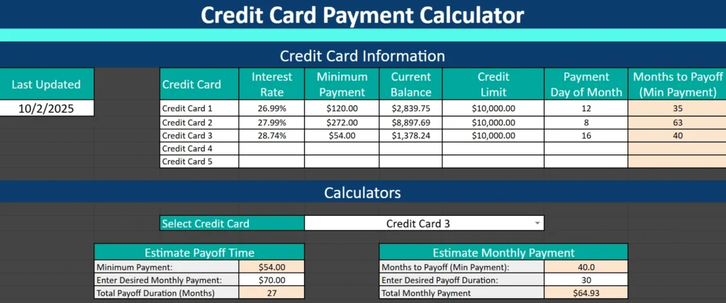 credit card payment calculator