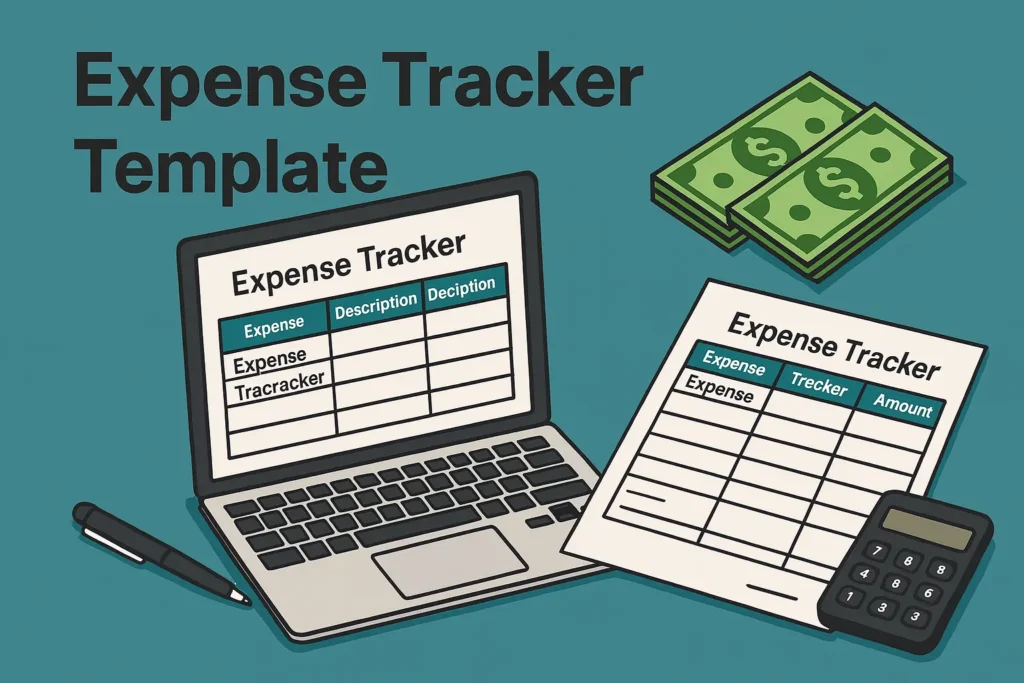 an assortment of expense tracking items
