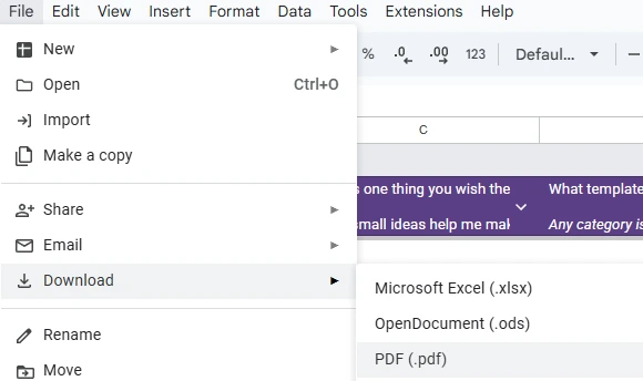 google sheets pdf download instructions