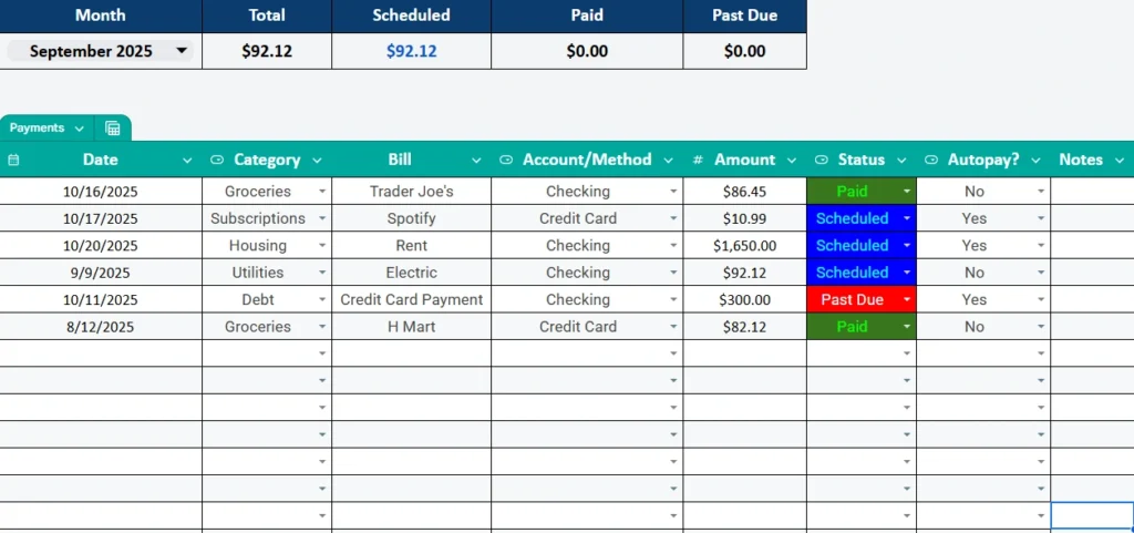 payment tracker made with google sheets