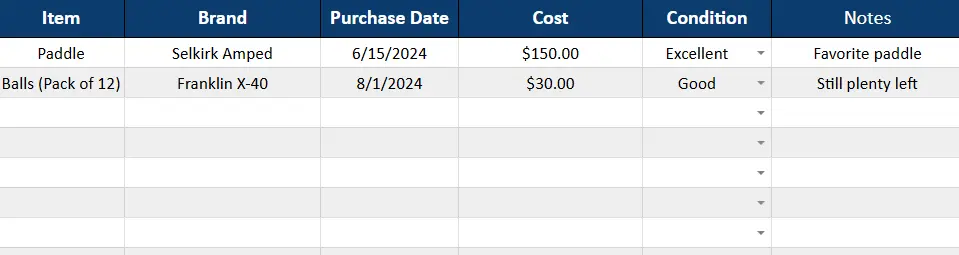 pickleball gear tracker