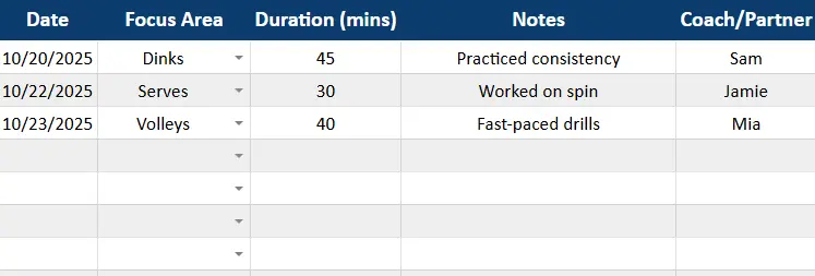 pickleball practice sheet