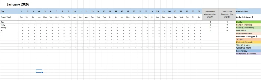 holiday tracker template