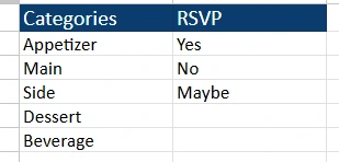 thanksgiving menu planner dropdown lists