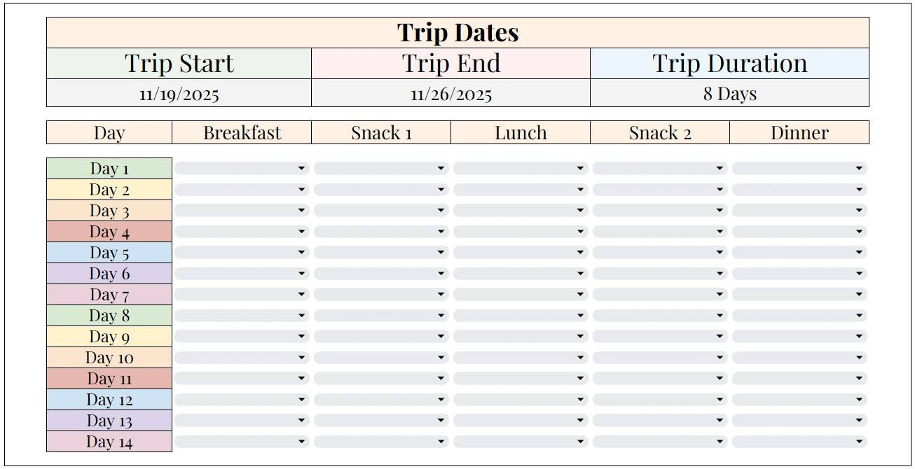 Free Trip Meal Planning Template (Google Sheets)