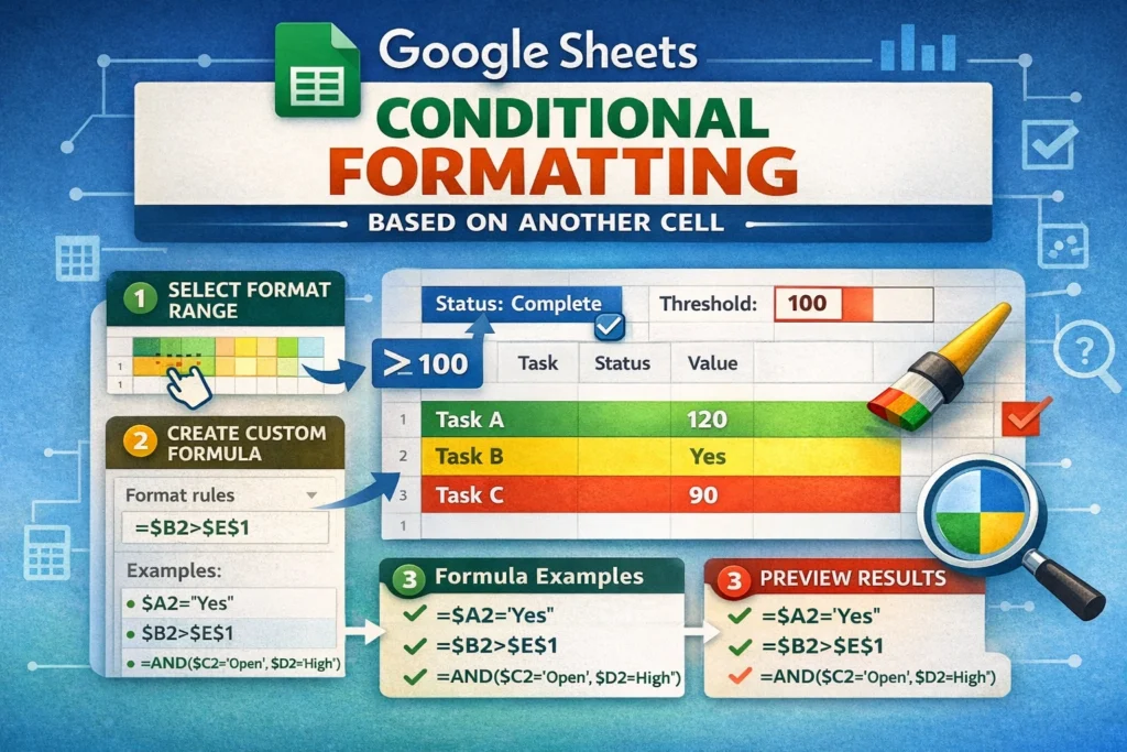 infographic showing how to do conditional formatting based on another cell