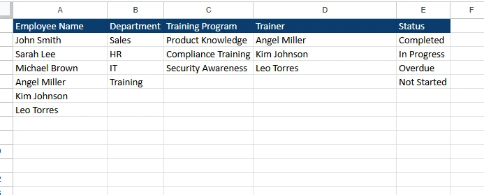 employee training tracker dropdown list