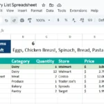 grocery list spreadsheet