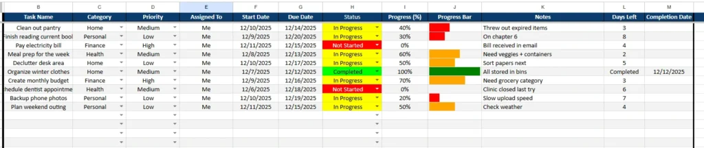 to-do list spreadsheet