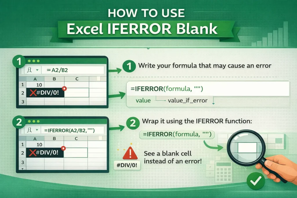 infographic showing how to combine iferror and blank in excel