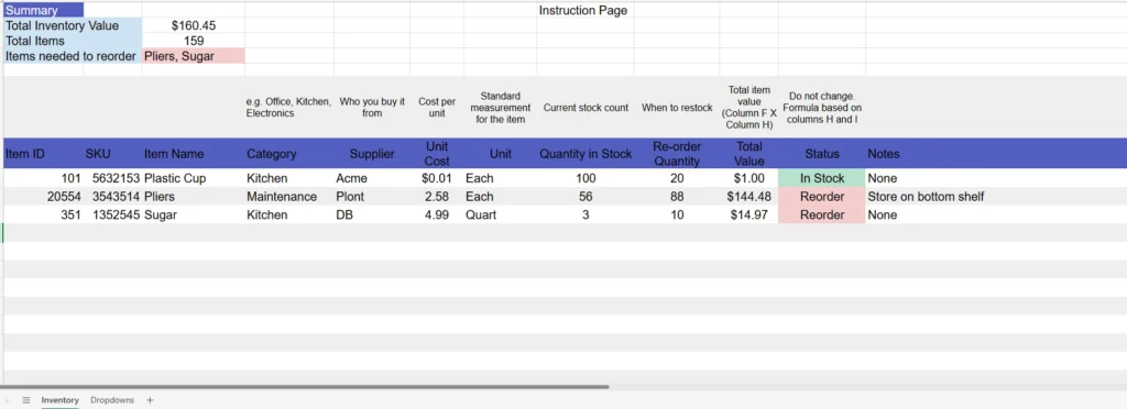 excel inventory spreadsheet