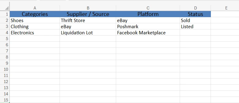 excel resller inventory spreadsheet dropdowns