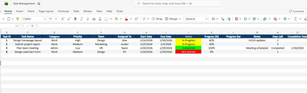 excel task management spreadsheet