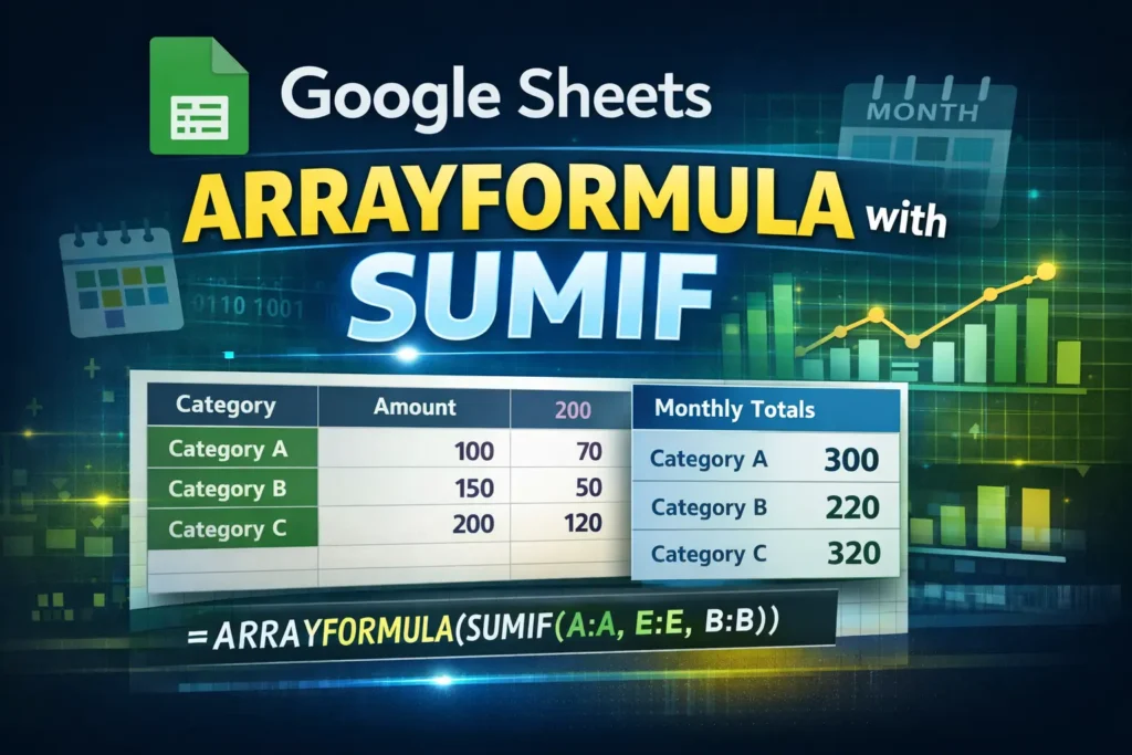 using arrayformula with sumif in google sheets
