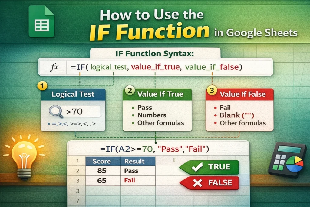 infographic showing how to use the if function in google sheets