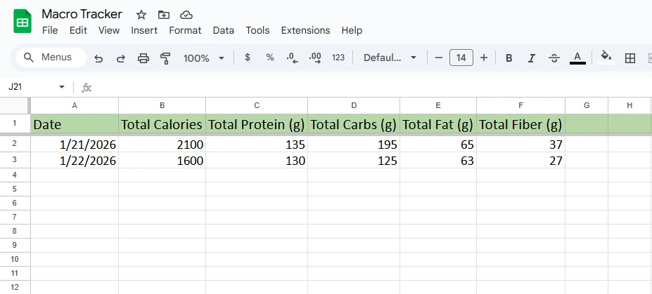 macro tracker daily summary