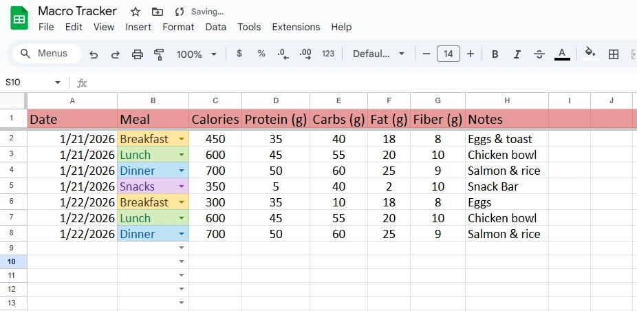 macro tracker daily log