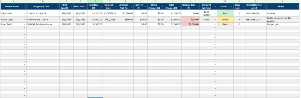 rental ledger template