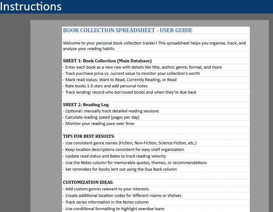 book collection instructions