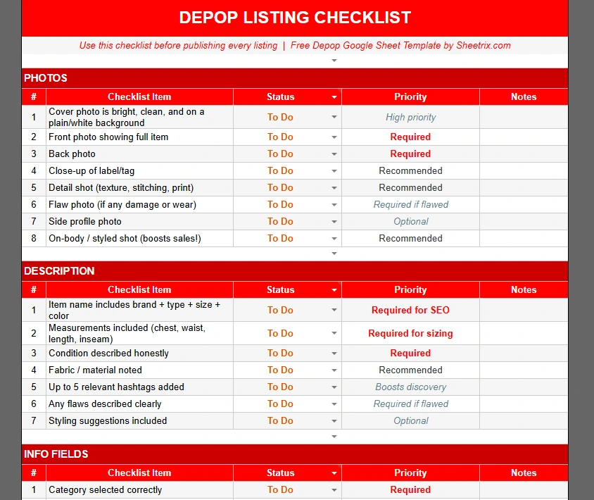 depop seller listing checklist