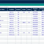 Comic book collection tracker spreadsheet collection tab with graded and raw comics