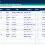 Pokemon TCG tracker spreadsheet collection tab with English and Japanese cards